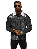 Zwei Vordertaschen OZONEE Herren Jeansjacke Jacke Jeans Winterjacke Gefüttert Übergangsjacke Herbstjacke Vintage Herrenjacke Winter Übergangs Denim Bikerjacke Sherpa Jacket Übergangs 777/3836K SCHWARZ S