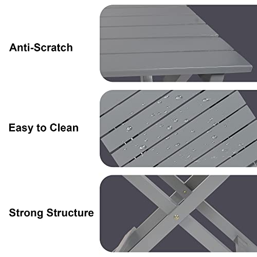 Luckyermore Pool Side Table, Outdoor Folding Square Side Table Wooden Patio Side Table, Multifunctional Small Square End Table For Pool, Patio, Backyard, Garden, Grey #TOP4