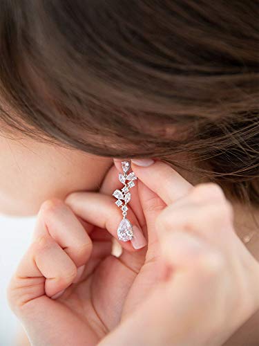 Sweetv Bridal Wedding Earrings For Brides Bridesmaides-Marquise Teardrop Earrings For Women, Cubic Zirconia Drop And Dangle Earrings For Prom Or Pageant,Jewelry, Silver #TOP2