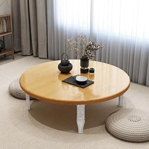 AKILER折りたたみティーテーブルラウンドロー60cmスタイリッシュコンパクト木製軽量完成品リビングセンター座卓 (ラウンド,ナチュラル)