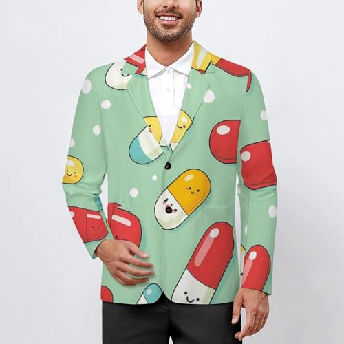 Pill Capsules Pattern Classic Suits Blazer for Men Business Tuxedo Jacket Sport Coat Two Buttons2