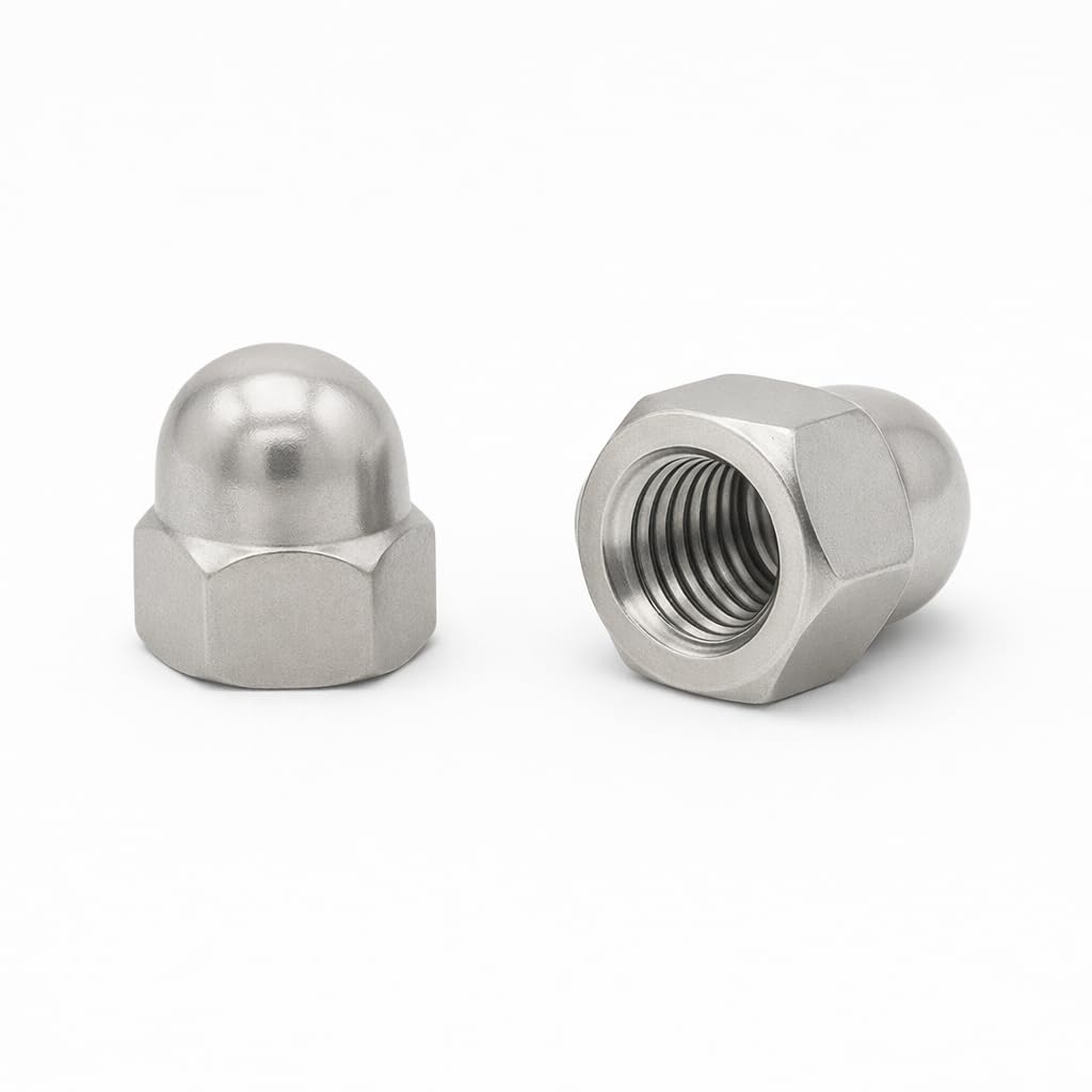Tuercas ciegas hexagonales DIN 1587. Acero inoxidable (AISI 304). Incluye 50 unidades. Métrico M10. Paso de rosca 1,5 (estándar).