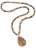PEARLFECT Long Pendant Necklaces for Women/Men Trendy, 8MM Womens Beaded Jasper Necklace,32 Inch Bro