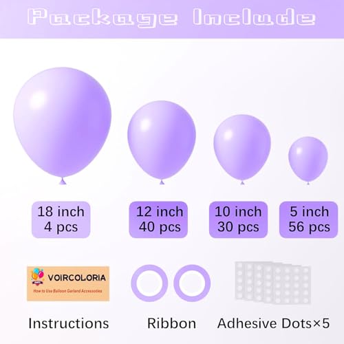 Image of Voircoloria 130pcs Pastel Purple Balloons Different Sizes 18 inch 12 inch 10 inch 5 inch Light Purple Latex Balloon Garland Arch Kit for Birthday Baby Shower Graduation Wedding Gender Reveal Party Decorations