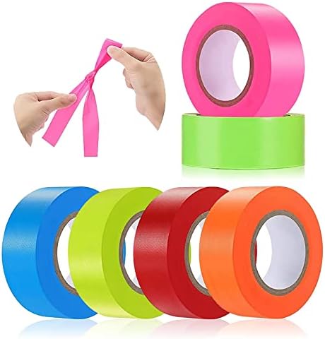6 Pack Flagging Tape Assorted Colors, Non-Adhesive Plastic Ribbon Neon Marking,1inch*600ft, Marking Tape for Tree Marking, Hunting, Boundaries and Hazardous Areas,Trail Marking, Home and Workplace Use