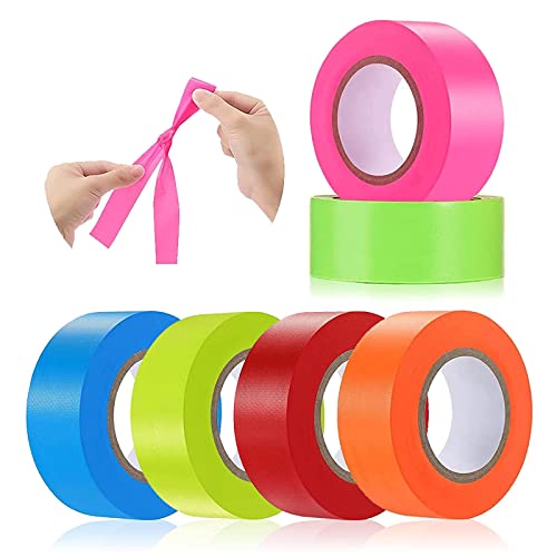 6 Pack Flagging Tape Assorted Colors, Non-Adhesive Plastic Ribbon Neon Marking,1Inch*600Ft, Marking Tape For Tree Marking, Hunting, Boundaries And Hazardous Areas,Trail Marking, Home And Workplace Use #TOP1