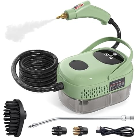 Irishom 2500W Steam Cleaner, High Pressure High Temperature Steam Cleaning Machine, 1000ml, 3 Bar with 3 Brush Heads (Green) Cover