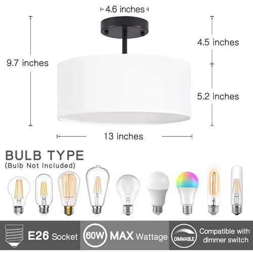 Bargeni Semi Flush Mount Ceiling Light,13 inch Modern 3-Light Ceiling Light Fixture,Black Semi Flush Mount Light Fixture,Flush Mount Lighting for Bedroom,Dinning Room and Hallway by Bargeni - Image 2