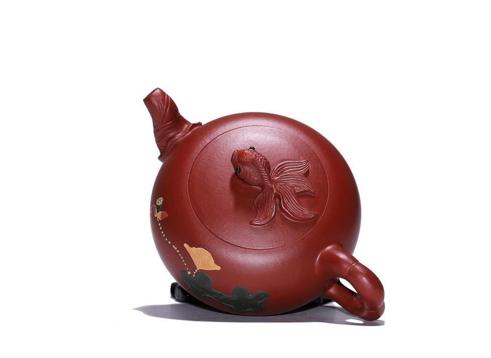 Chiński zestaw do herbaty Yixing Zisha, ceramiczny fioletowy zestaw do herbaty, czajniczek do herbaty z reliefem ryby lotosu z filiżankami do herbaty, dzbankiem do herbaty, czarką do herbaty, filtre