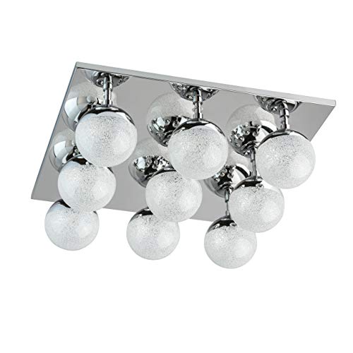Preisvergleich Produktbild DeMarkt 707010709 Moderne Led Deckenleuchte 9 Flammig Quadratisch Silber Chrom Glas
