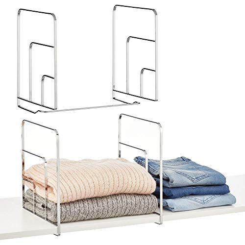 mDesign Juego de 2 separadores metálicos para organizar armarios y estanterías – Prácticos divisores de estantes y repisas – Sistema de Accesorios para armarios sin Tornillos – Plateado