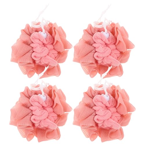 Mikinona 4 Pezzi Spugna da Doccia in Rete Arancione Esfoliante Delicato per Corpo Morbida e Rapida Asciugatura Spugna Bagno con Schiuma Ricca per Pulizia Profonda Adulti