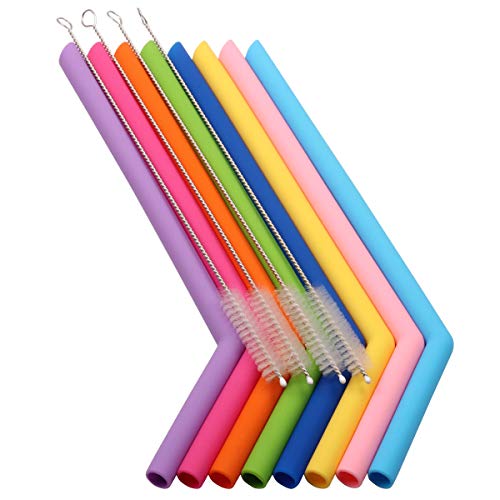 Lot de 8 pailles réutilisables en silicone sans BPA, extra longues et flexibles avec 4 brosses de nettoyage Cover