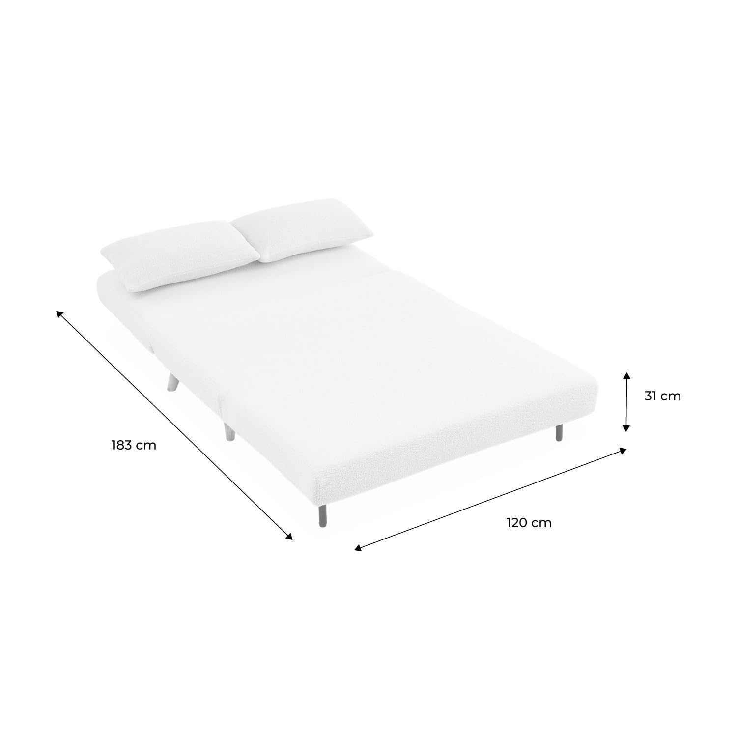 sweeek Divano letto in tessuto bouclé, 2 posti Crema - 120x89x80 cm