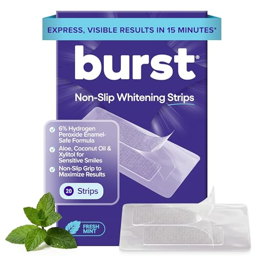 Image of BURST Sensitive Teeth Whitening Strips (Mint) | 20 Strips /10 Treatments - Each with 1 Upper /1 Lower | Visible Results in 15 Minutes | No-Slip Grip | Enamel-Safe Whitening Kit
