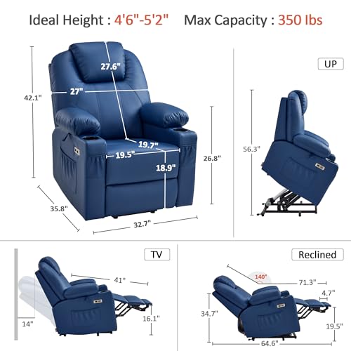 Image of MCombo Small Power Lift Recliner Chair for Elderly, Heat and Massage 7141