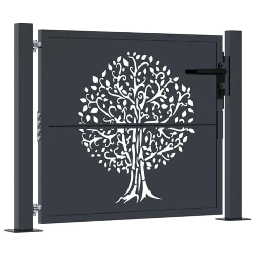 vidaXL Portail de Jardin, Portillon de Patio, Barrière de Sécurité, Porte d'Extérieure, Anthracite 100x75 cm Acier Conception d'arbre