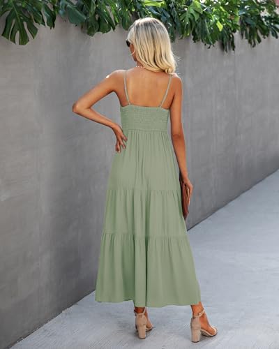 Image of Dokuritu Women's Beach Crochet Lace Maxi Dress Solid Color Summer Vacation Wedding Guest Spaghetti Strap Long Dress