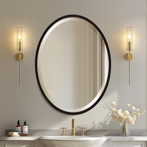 OVALCREST - Oval Wooden Beveled Wall Mirror for Home Decor,