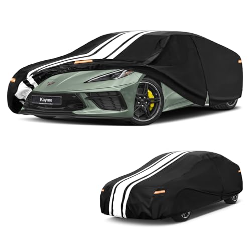 Image of Kayme Chevrolet Corvette Car Cover Waterproof All Weather | Custom Fit for Corvette Coupe Convertible Targa C4 /C5 /C7 /C8 (1968-2026), Gift with Tape /Towel, Rain Snow Sun UV Protection.