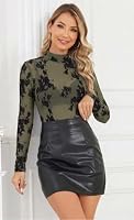 YUTILA Damen Mesh Oberteil Langarm Transparent Spitze Stehkragen Elegant – Ansicht 3