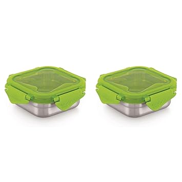 Smart Stainless Tiffin Lunch Box for Kids and Adults | Airtight & Leakproof | Square Tiffin Box for School & Office with Lid | Green 250 ml 2 pc