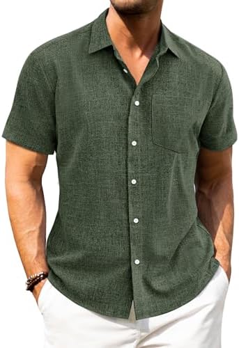 J.VER Leinenhemd Herren Kruzarm Freizeithemd Regular Fit Leicht und Luftig Sommerhemd Leinen Shirt mit Tasche