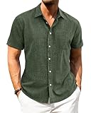 J.VER Olive Green Shirts Mens Linen Short Sleeve Summer Fashion Beach Holiday Casual Fashion Button Down Shirt 2XL