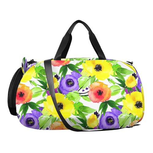 Leaves Flower Green Kids Travel Duffel Bag for Boys Girls Overnight Weekend Tote Bag with Shoes Compartment for Gym Sports Dance2