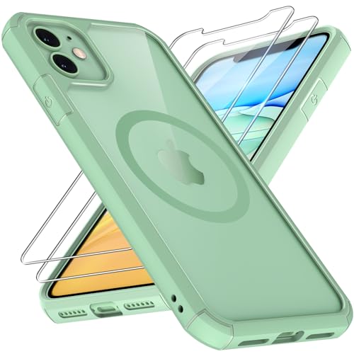 Image of TAURI for iPhone 11 Phone Case, Compatible with MagSafe, Green | with Screen Protector, Not-Yellowing Military-Grade Protection, Shockproof Slim Magnetic Case for iPhone 11