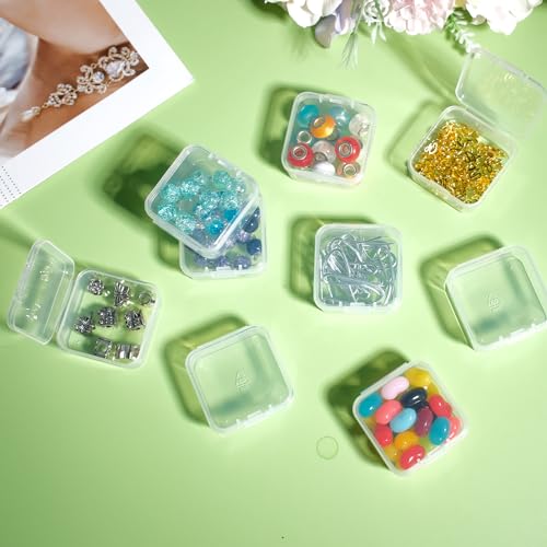 Image of 54 Pcs Clear Small Plastic Containers with Hinged Lid 1.8 x 1.8 x 0.8 Inches Transparent Storage Boxes for Organizing Jewelry, Beads, Crafts, and Small Items