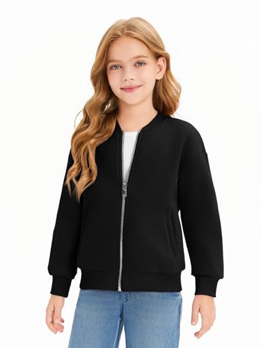 Haloumoning Girls Zip Up Jackets Kids Fall Long Sleeve Sweatshirts Outerwear with Pockets 5-14 years2