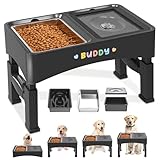Decflow 3-in-1 Elevated Dog Bowls, 4 Height Adjustable Raised with Stainless Steel, Slow Feeder, No Spill Water Bowl, DIY Stickers Foldable Pet Bowl for Medium Large Dogs