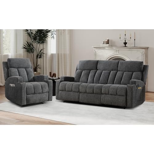 CANMOV Manual Recliner Sofa Set, Fabric Recliner Living Room Furniture Sets, 1 Seat Reclining Chair...