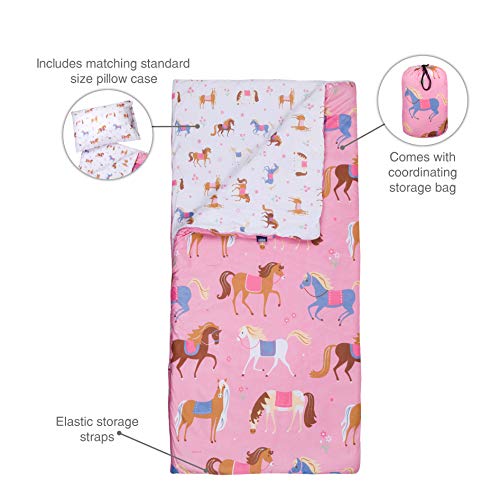 Wildkin Kids Microfiber Sleeping Bag For Boys And Girls, Includes Pillow Case And Stuff Sack, Perfect Size For Slumber Parties, Camping And Overnight Travel (Horses) #TOP3