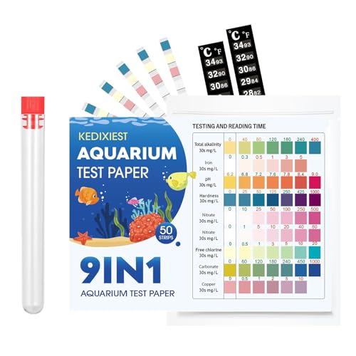 9-in-1 Pool Test Strips Kit (50 Strips) – Accurate Water Test for pH, Chlorine, Bromine, Hardness, Salt, Copper & More – Includes 2 Thermometer Tubes – for Pools, Hot Tubs & Aquariums