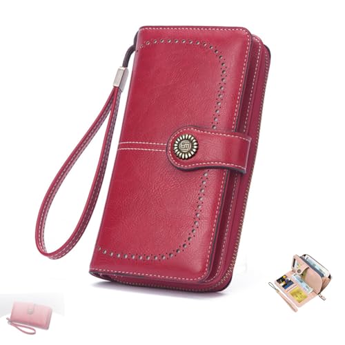 Women's Fashion Zipper Wallet, PU Leather Bifold Cash, Large Wristlet Wallets for Women with Phone Holder