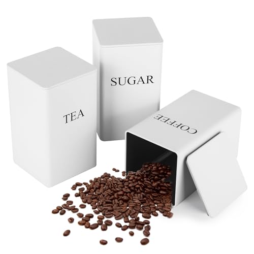 smtfcty Juego de 3 botes de almacenamiento para té, café y azúcar, 1000 ml, juego de recipientes de metal con tapa hermética, latas de almacenamiento decorativas para el hogar y la cocina