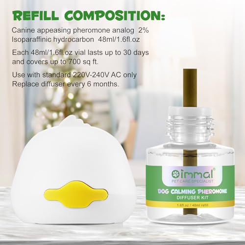 Beruhigender Hunde-Diffusor, Anti-Angst, 2 in 1 EU-Stecker, wiederaufladbares Pheromon, 30 Tage Duftspender für 48 ml Füllung, Komfort, entspannend