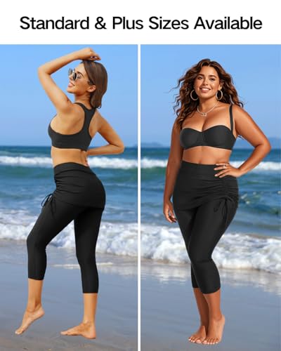 Pinup Fashion Skirted Swim Pants - Women Swimming Capris Leggings Swimwear High Waisted UV Swim Tights4