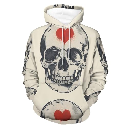 Sweatshirt Pullover Cœur Rouge Squelette Hoodie Manches Longues Taille S