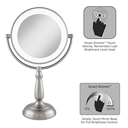 Zadro Ultra Bright LED Lighted Dual-Sided 12X/1X Magnification Smart Touch Dimmer Vanity Beauty Makeup Mirror, Satin Nickel