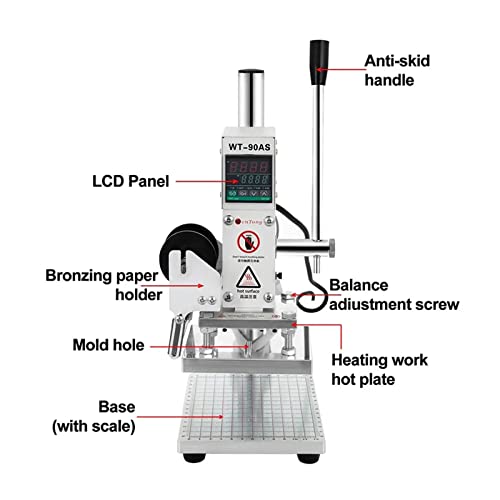 Electric Hot Foil Stamping Machine, Leather Embossing Machine, Temperature Range: 50-350℃, With Full Scale On The Base Plate And Positioning Slider, For Gilding & Branding Paper Leather Craft Wood #TOP6