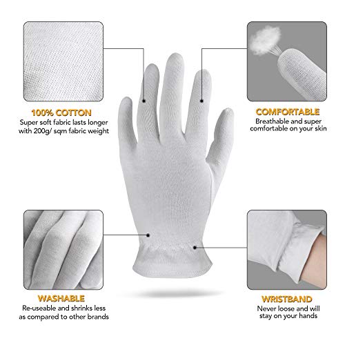 Akrilane 100% Cotton Gloves For Dry Hands | Moisturizing Overnight Gloves For Eczema & Psoriasis Treatment | Skin Spa Treatment For Women & Men | Washable & Reusable With Free Laundry Bag (2 Pairs) #TOP1