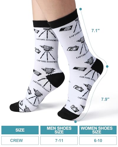 Glitopper 6 Pairs Photographer Gifts for Men Funny Camera Photography Crew Socks Novelty Birthday Holiday Gift for Photograph Lovers