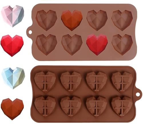 Molde de silicona LFBEST con forma de corazón, 8 cavidades, resistente al calor, antiadherente, para chocolate, galletas, mousse, helado, gelatina, dulces, color blanco