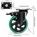 BZOLIHEU 5 Inch Caster Wheels, Plate Casters Set of 4 Heavy Duty, Silent Swivel Casters with Brake, Polyurethane Castor Wheels for Furniture and Workbench Cart, Green