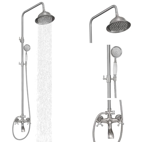 BWE Brushed Nickel Shower Fixture Set with Rain Head