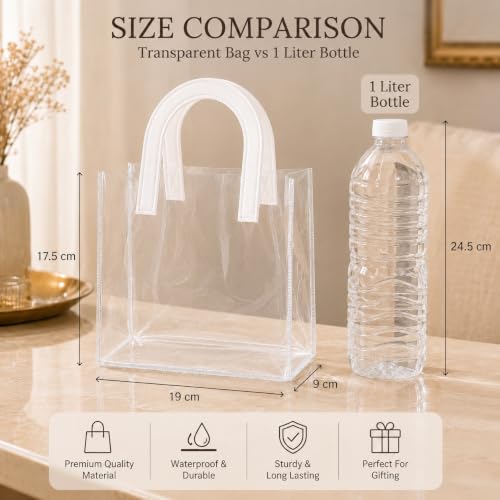 Image of SATYAM KRAFT 6 Pcs Transparent Reusable Leather Goodie Bags | Elegant Gift Bags for Her /Him Wedding Return Favors, Engagement Hampers, Marriage, Birthday & Festival Gifting | Handle Hamper Shopping Carry Bags (U-shaped Orange - Small)