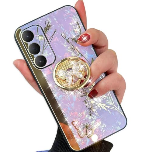 Changjia for Samsung Galaxy A16 5G Glitter Kickstand Case,Cute Bling Marble Conch Floral Butterfly with Ring Stand Mirror Elegant Shockproof Protective Cover for Girls Women for Galaxy A16 5G (Purple) by Changjia - Used condition - Image 8